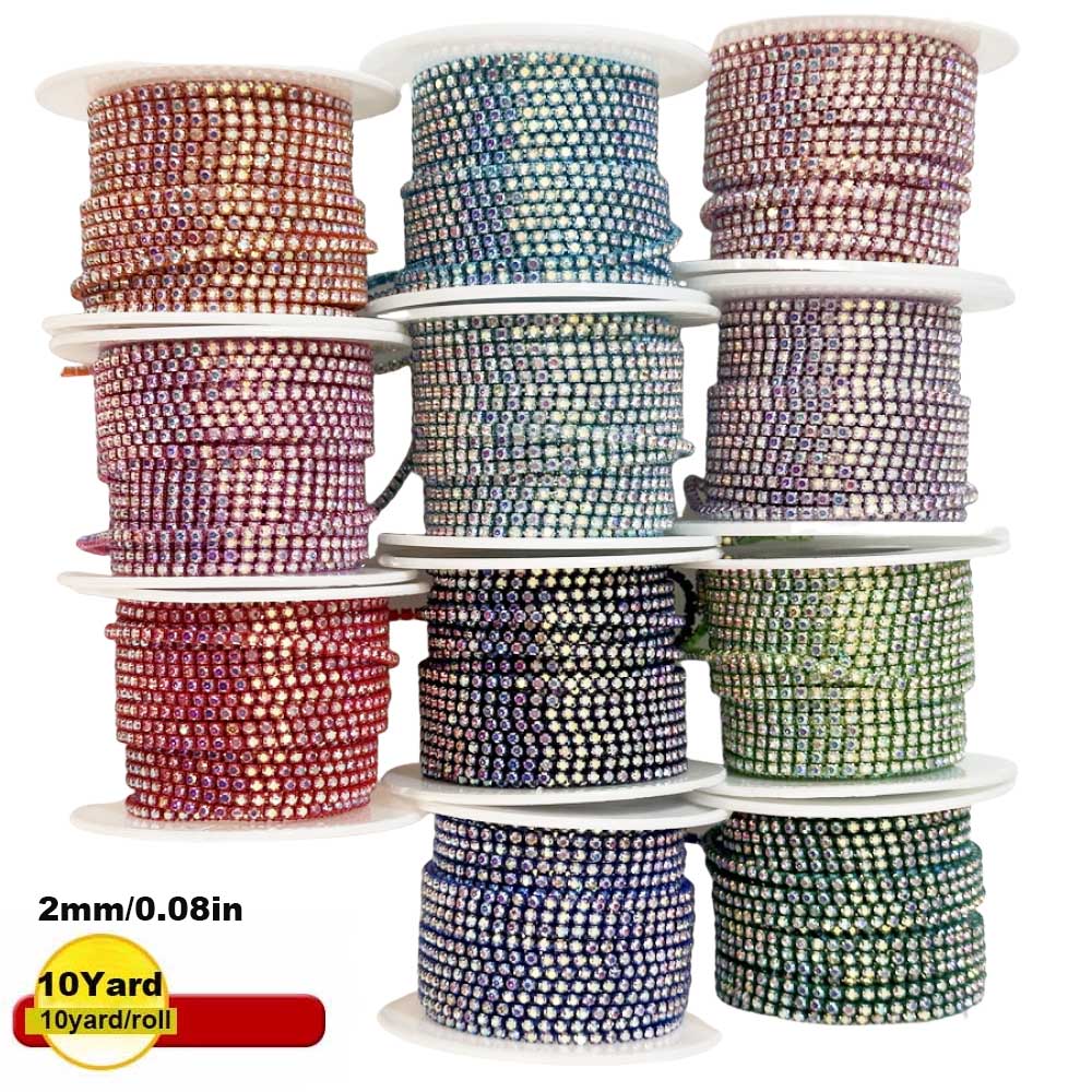Sew On Rhinestone - 9 m Yeni 2mm Kristal AB