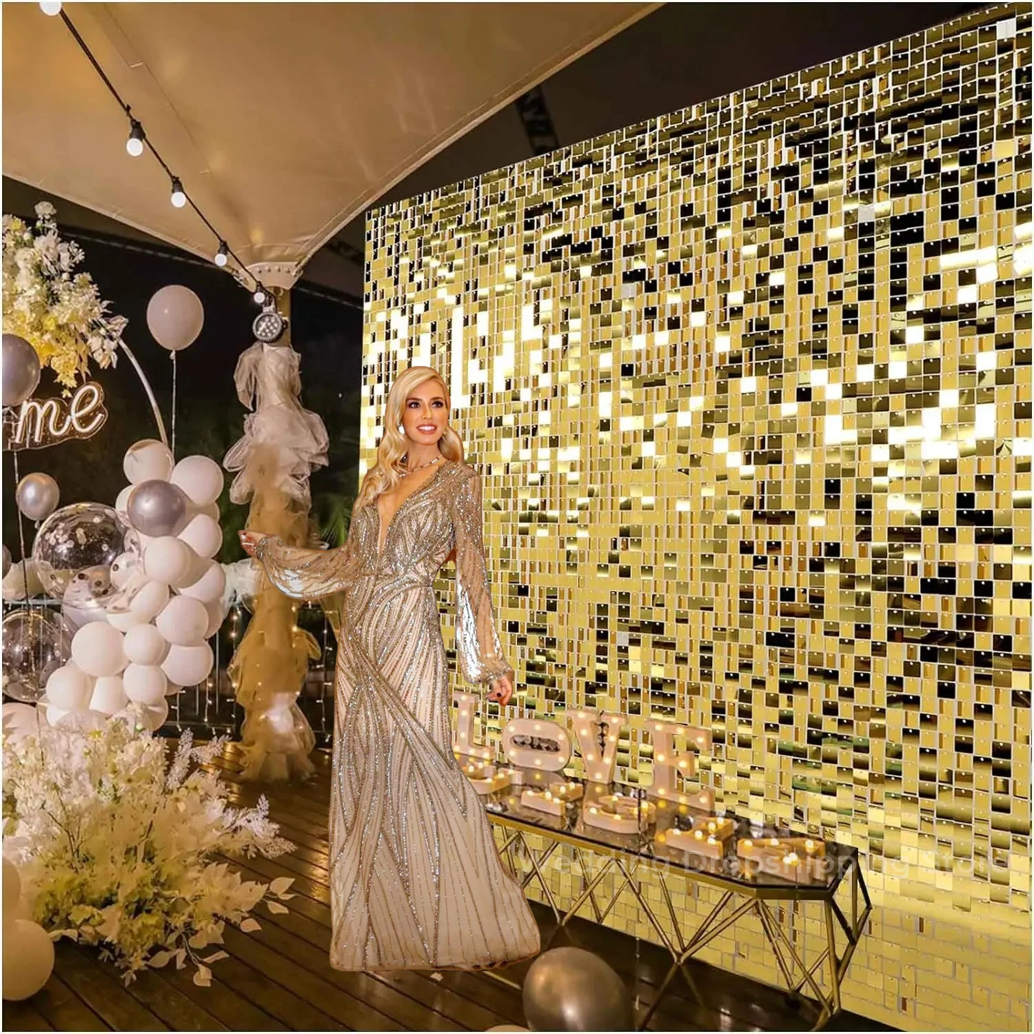 Sequin Fabric Panel - 12/24/30 adet pırıltılı duvar arka planında