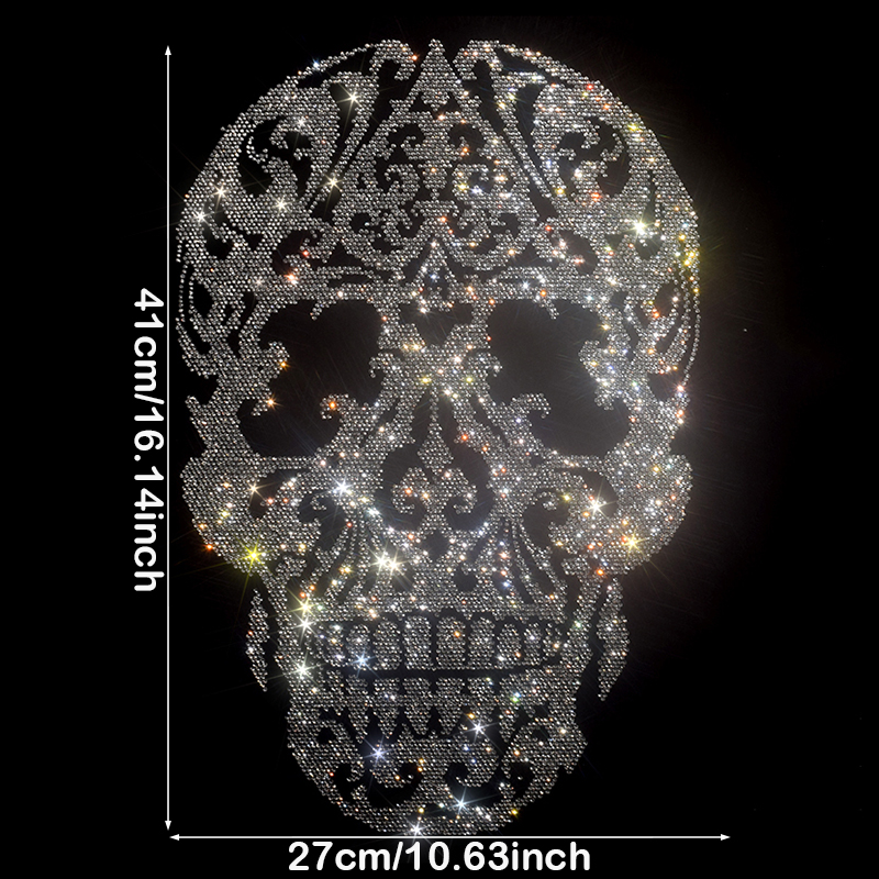 Hotfix Rhinestone Sheet - Çiçekli Kafatası Yapay Elmas Transferi -